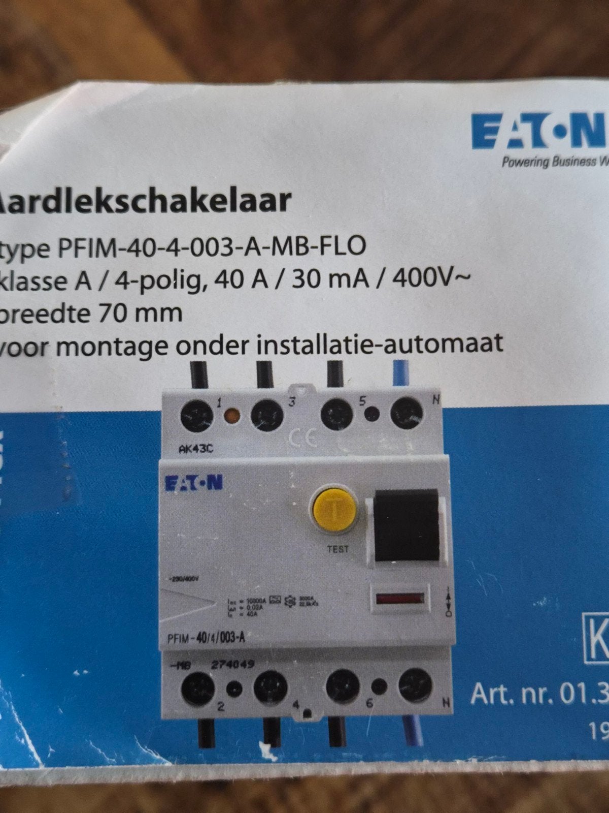 Eaton Aardlekschakelaar PFIM-40/4/003-A, 40A, 30mA, Ophalen of Verzenden, Nieuw, Eaton, Aardlekschakelaar