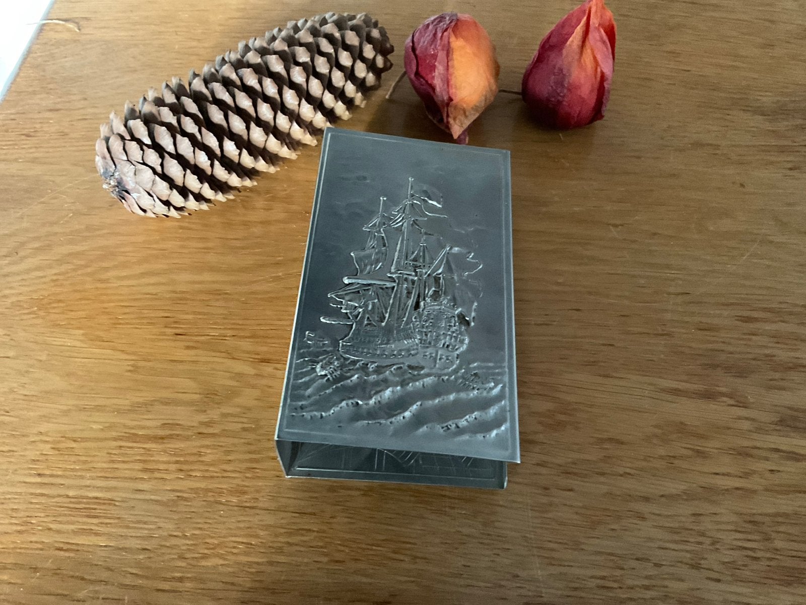 Vintage sigarettendoosje met scheepsreliëf, Ophalen of Verzenden