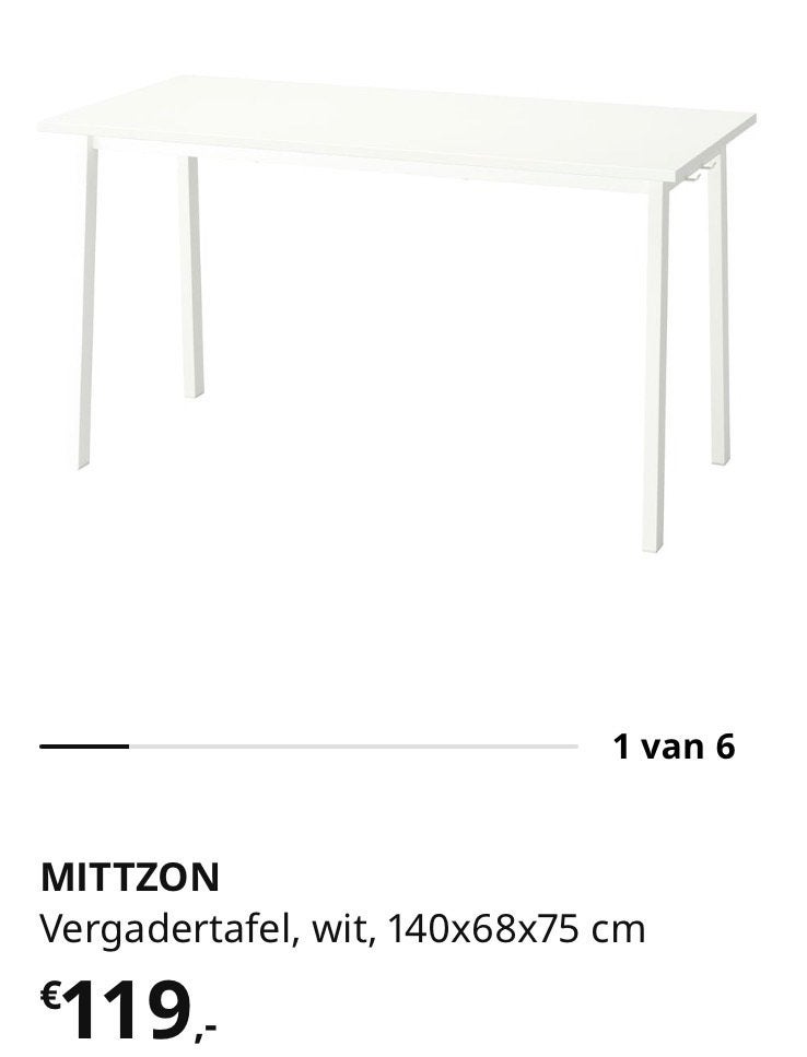 Mittzon bureau/tafel 140x68 - wit, Huis en Inrichting, Bureaus, Hout, 68 cm, Zo goed als nieuw, IKEA