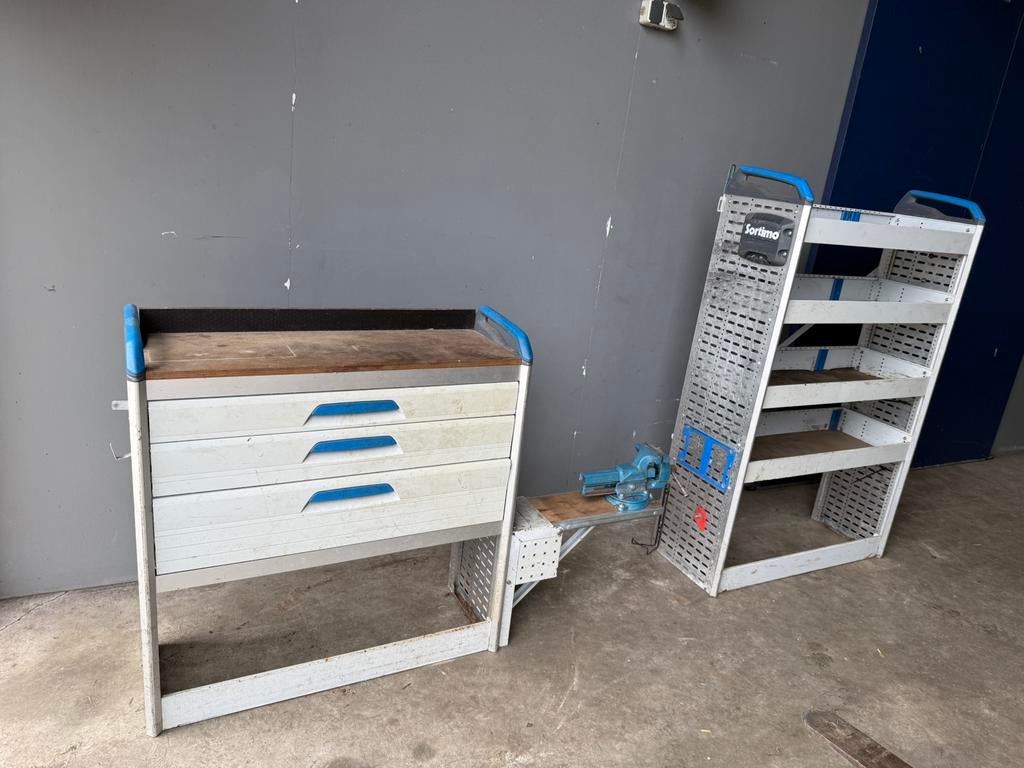 2 kasten + bankschroef * Bedrijfswageninrichting *Sortimo, Auto diversen, Auto-accessoires, Ophalen, Gebruikt