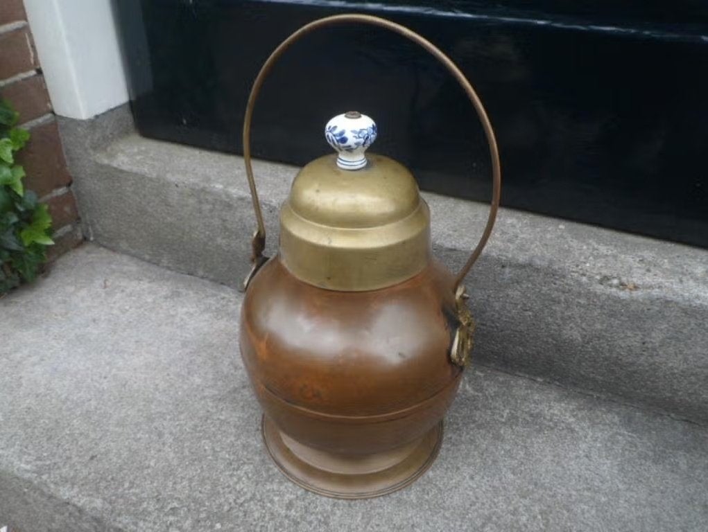 Vintage koperen doofpot 33 hoog koper messing Delfts blauw, Ophalen of Verzenden, Koper