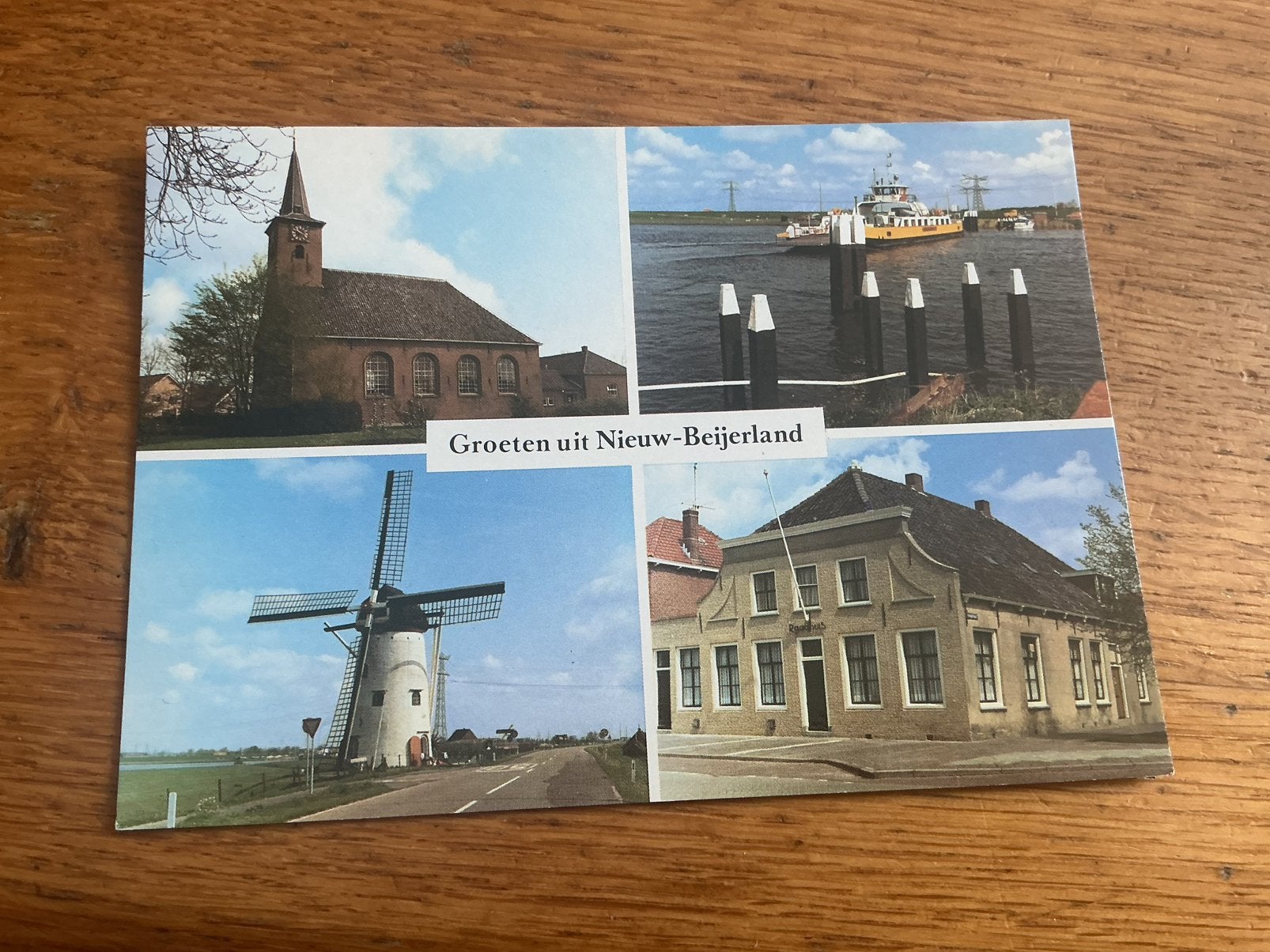 m212 Nieuw-Beijerland molen veerpont kerk gemeentehuis, Ophalen of Verzenden, 1960 tot 1980