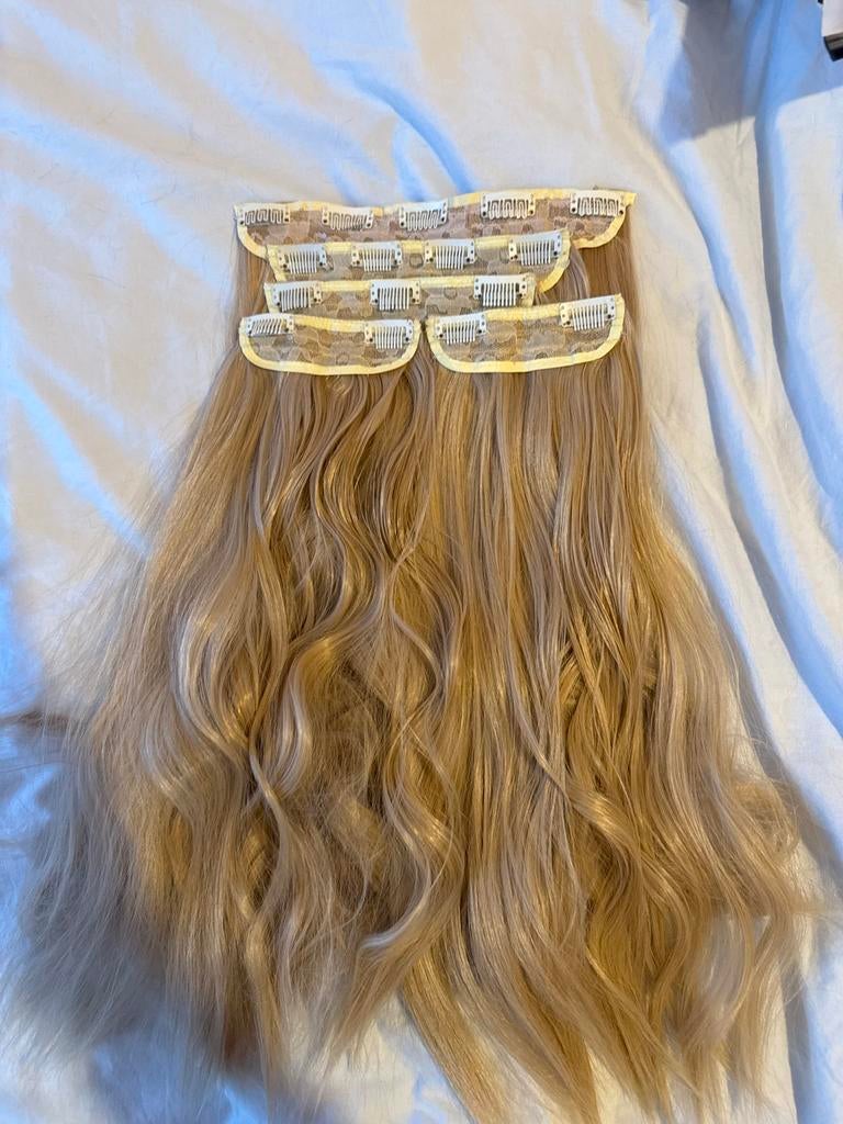Licht blonde haar extensions met clips, Ophalen, Gebruikt, Pruik of Haarverlenging