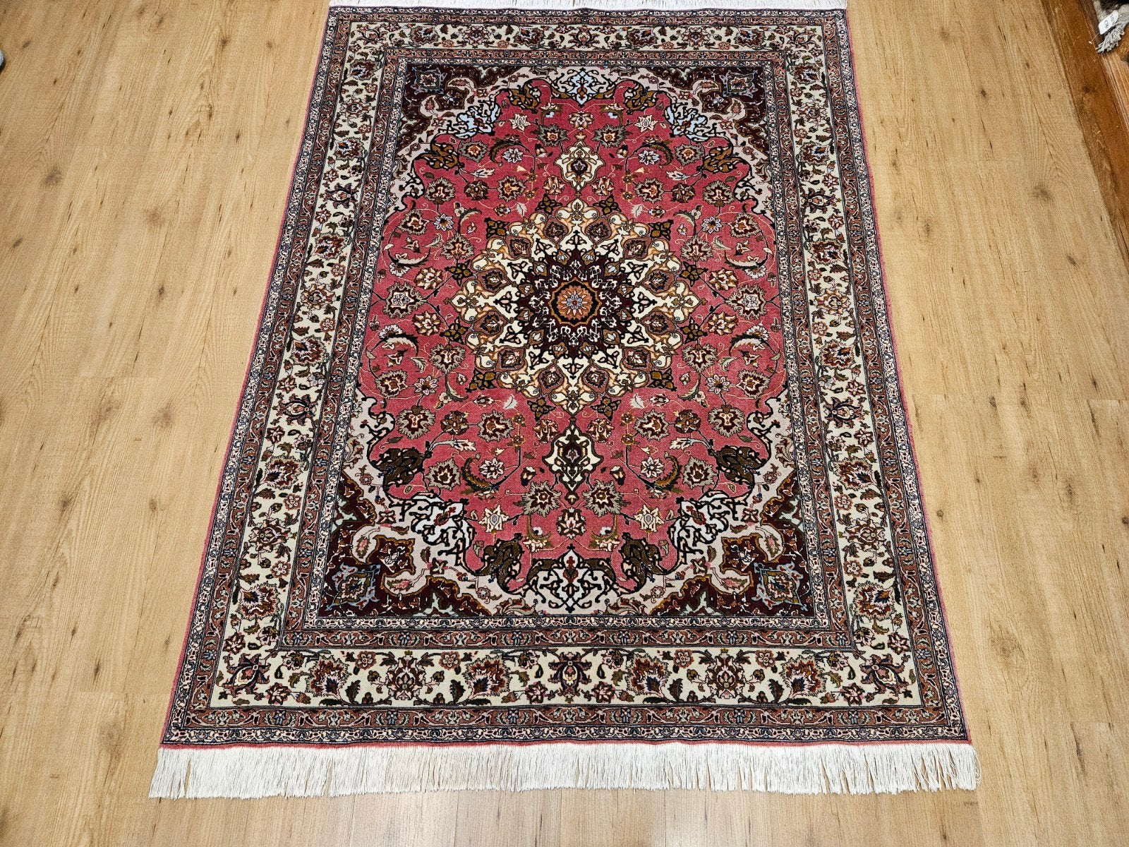 Vintage handgeknoopt perzisch tapijt tabriz 50raj 215x152, Huis en Inrichting, Stoffering | Tapijten en Kleden, Info@SlatsAntiek.nl