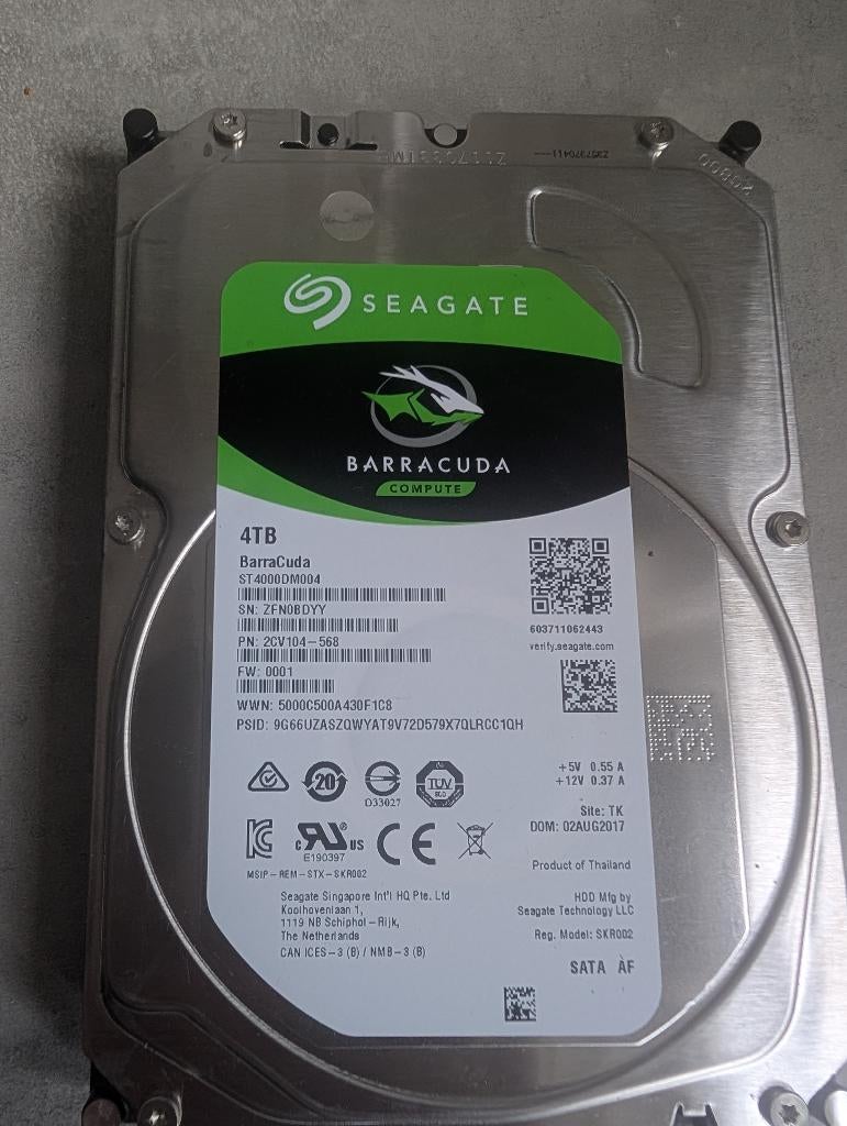 Seagate BarraCuda 4TB HDD SATA, Computers en Software, Harde schijven, Gebruikt, Ophalen of Verzenden, Desktop, Extern