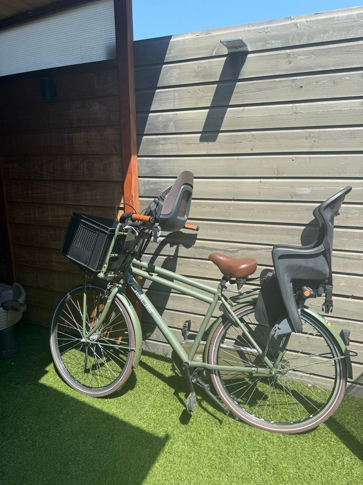Olijfgroene transportfiets met kinderzitjes en mand, Fietsen en Brommers, Fietsen | Dames | Moederfietsen, Ophalen, Overige merken