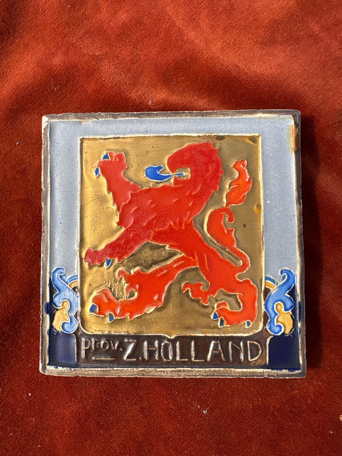 Vintage Tegel Zuid-Holland Leeuw - Westraven Utrecht, Antiek en Kunst, Antiek | Wandborden en Tegels, Ophalen of Verzenden