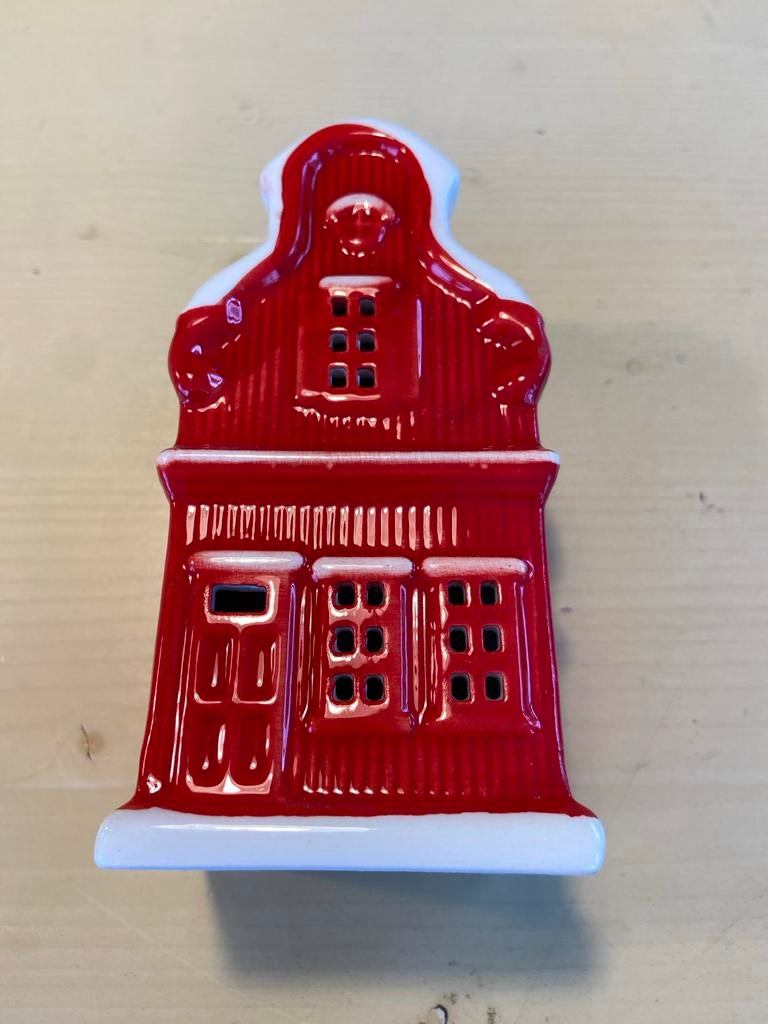 Zaans huisje theelichthouder rood/wit, Overige materialen, Nieuw, Ophalen of Verzenden, Rood