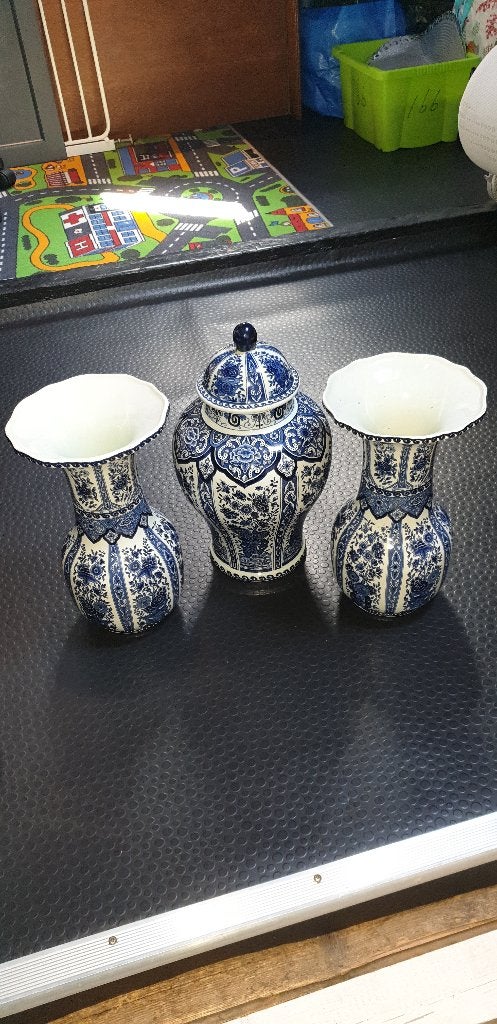 Vintage Delfts Blauw kaststel Boche voor Royal Sphinx, Huis en Inrichting, Ophalen, Gebruikt, Blauw, Met deksel