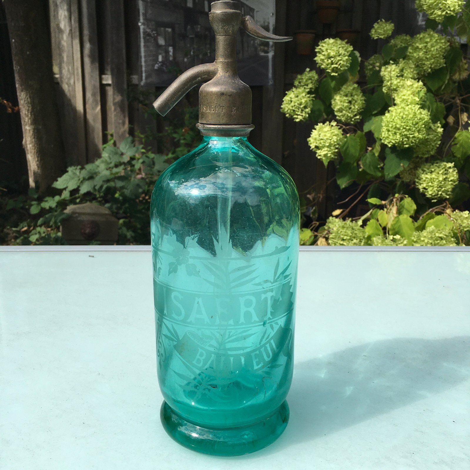 Antieke turqoise Spuitwaterfles, Ophalen of Verzenden