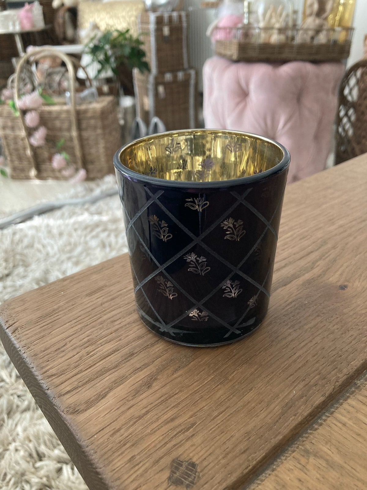 Te koop: Rivièra Maison waxinelichthouder/votive flowers, Blauw, Waxinelichthouder, Ophalen of Verzenden, Glas