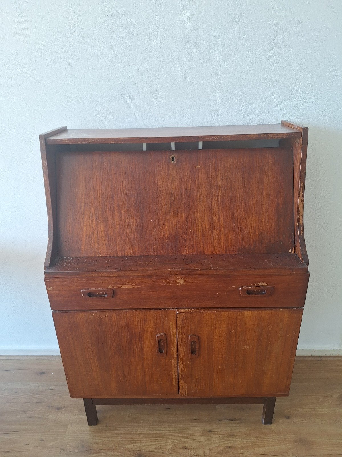 Vintage Teakhouten Secretaire / Bureau, Ophalen