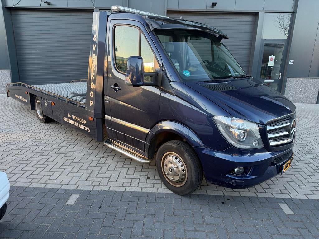 Mercedes-Benz Sprinter 509/524 oprijwagen autotransporter, Auto's, Bestelauto's, 4 cilinders, Blauw, Diesel, Particulier