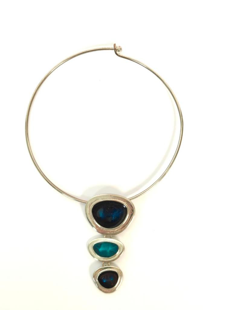 Vintage seventies ketting ( choker, spang) met aparte hanger, Ophalen of Verzenden, Zo goed als nieuw, Zilver, Overige materialen