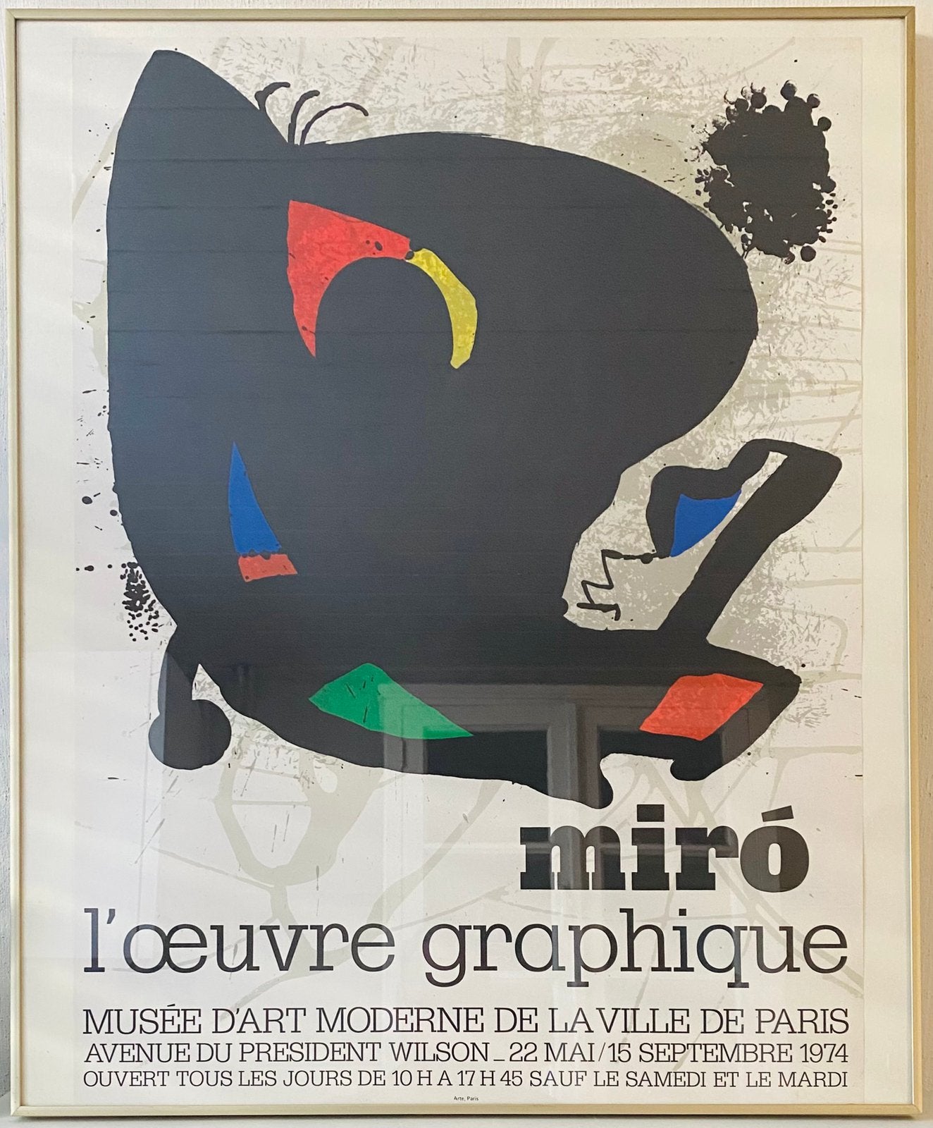 Miro tentoonstellings-affiche in Parijs 1974, Huis en Inrichting, Ophalen, Gebruikt, Onbekend, Print
