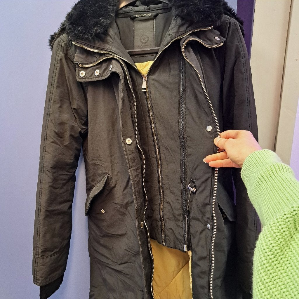 Airforce winter parka winterjas zwart faux fur kraag S 50080, Airforce, Airforce, ., Zwart
