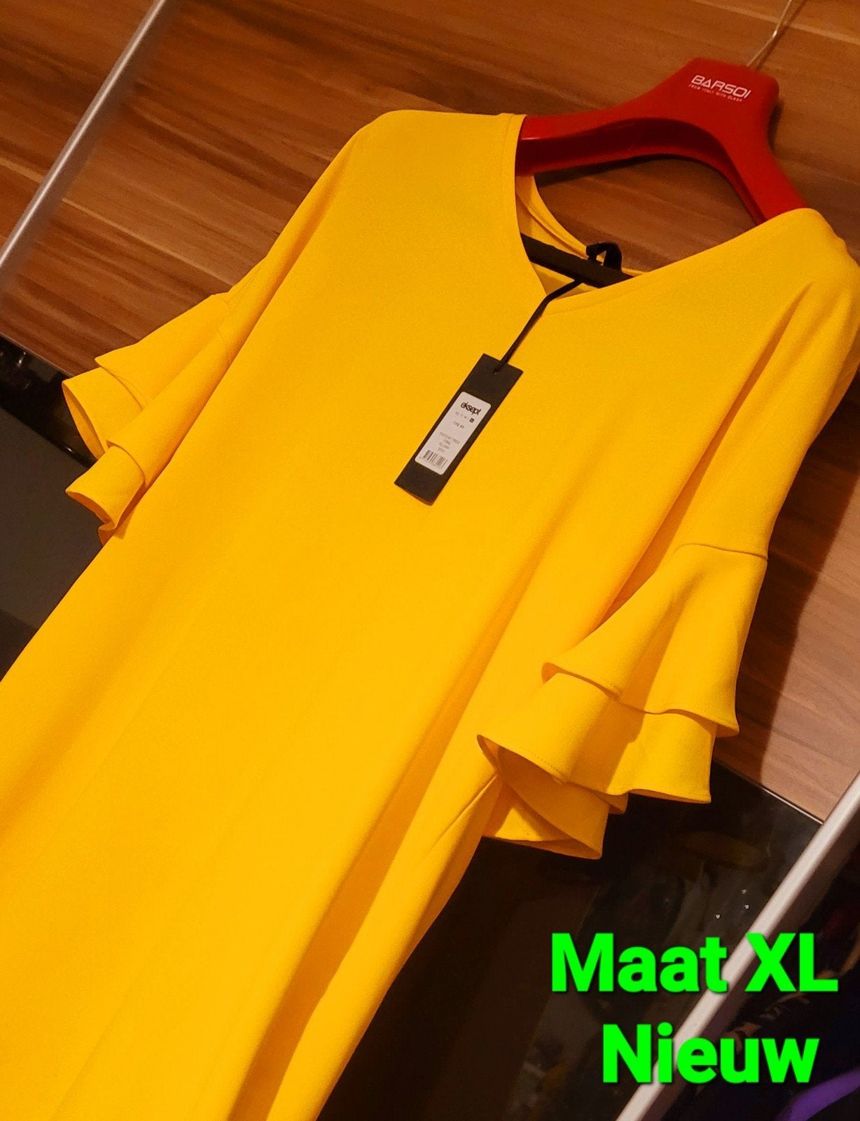 Nieuwe Gele Eksept Eksvolant Jurk Maat XL, Geel, Maat 46/48 (XL) of groter, Nieuw, Ophalen of Verzenden