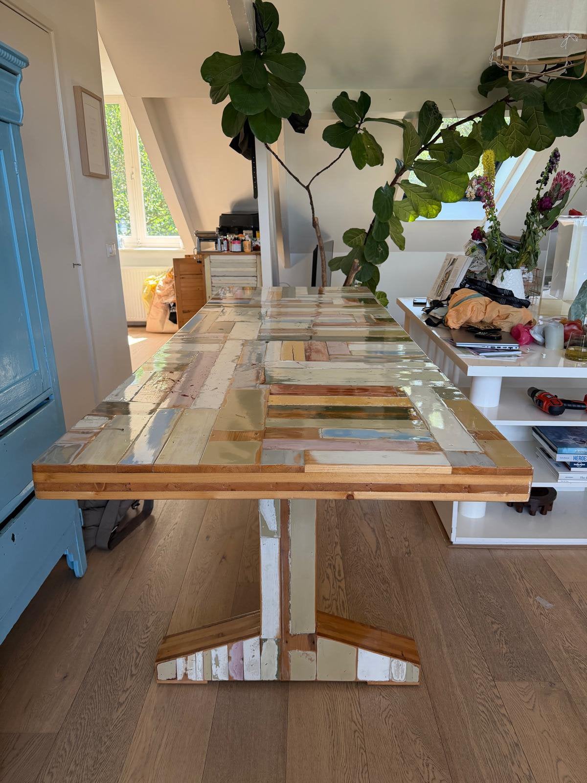 Houten eettafel TEGEN BEST AANNEMELIJK BOD, Huis en Inrichting, Tafels | Eettafels, Gebruikt, 200 cm of meer, Rechthoekig, 50 tot 100 cm