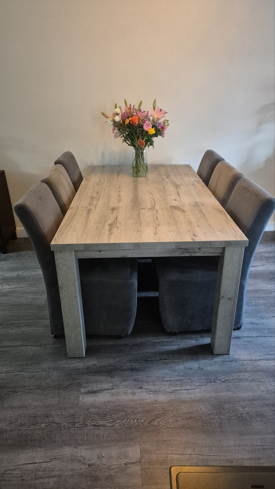 AANBIEDING!!! Eettafel met 6 stoelen - Modern en comfortabel, Ophalen, Gebruikt, 50 tot 100 cm, Overige houtsoorten