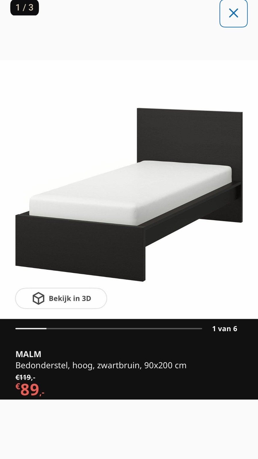 Ikea MALM bedonderstel 90x200 met lattenbodem en matras, 90 cm, Eenpersoons, Wit, Ophalen of Verzenden