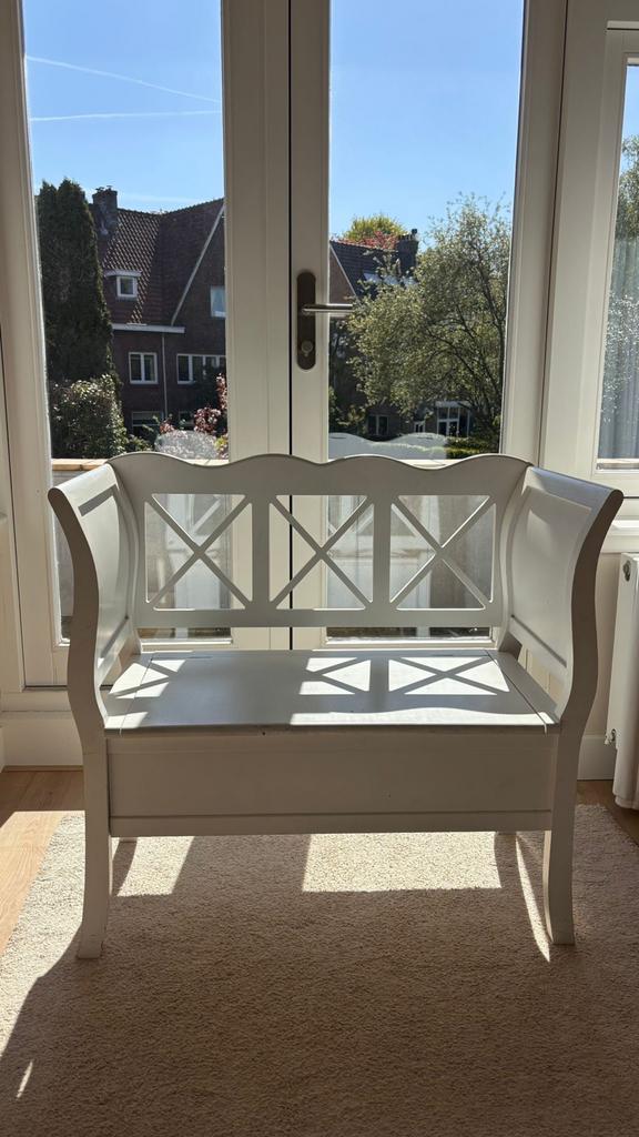 Wit houten bankje met opbergruimte / Kinderbankje, Ophalen, Gebruikt, Wit, Eén