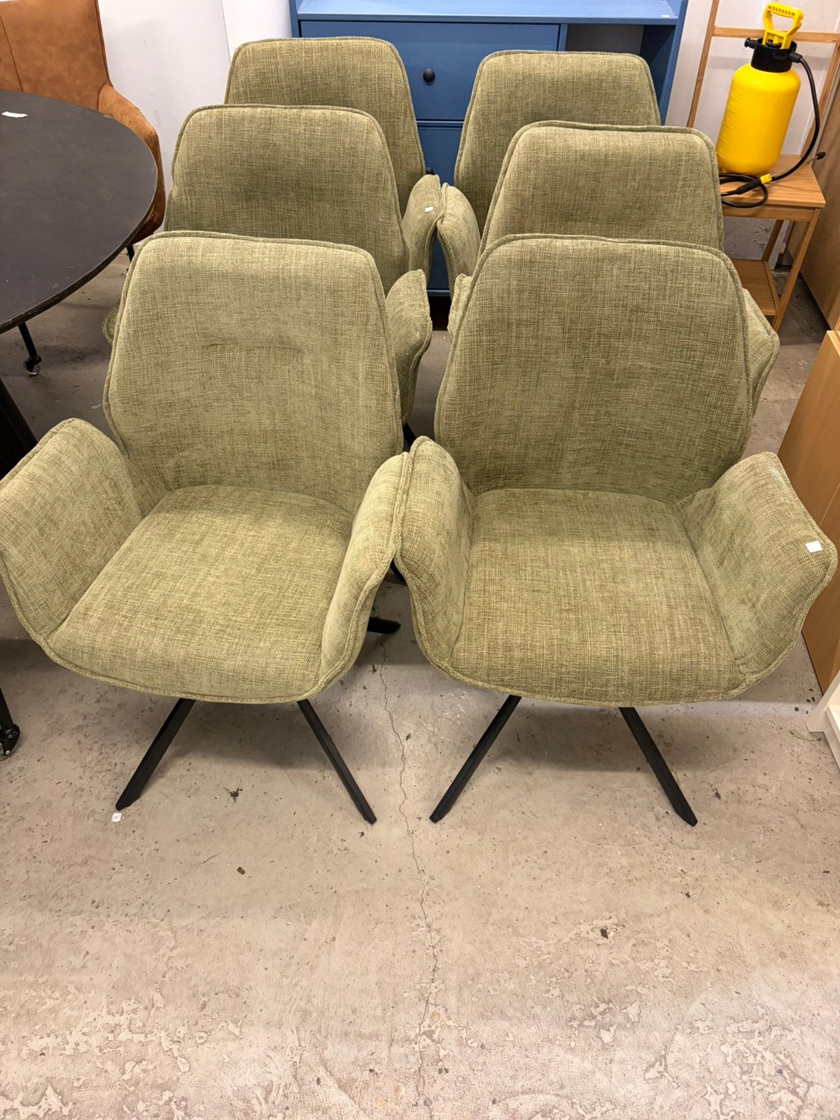 6 groen stoffen eetkamerstoelen, Ophalen, ., ., Eén