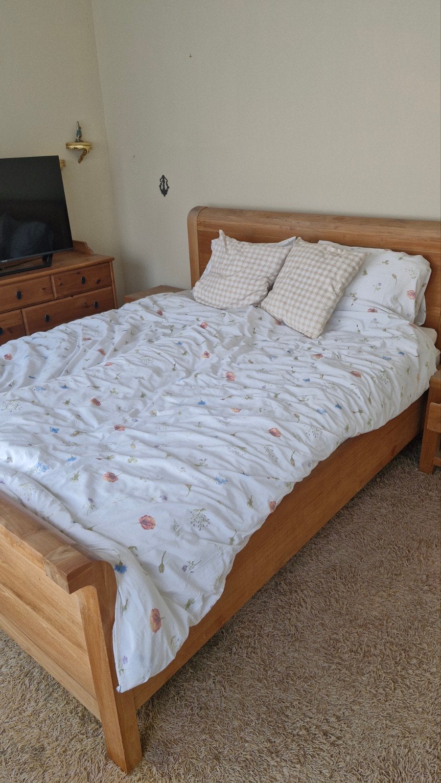 Houten tweepersoonsbed 170x230x70 cm, Ophalen, Gebruikt, Bruin, Tweepersoons