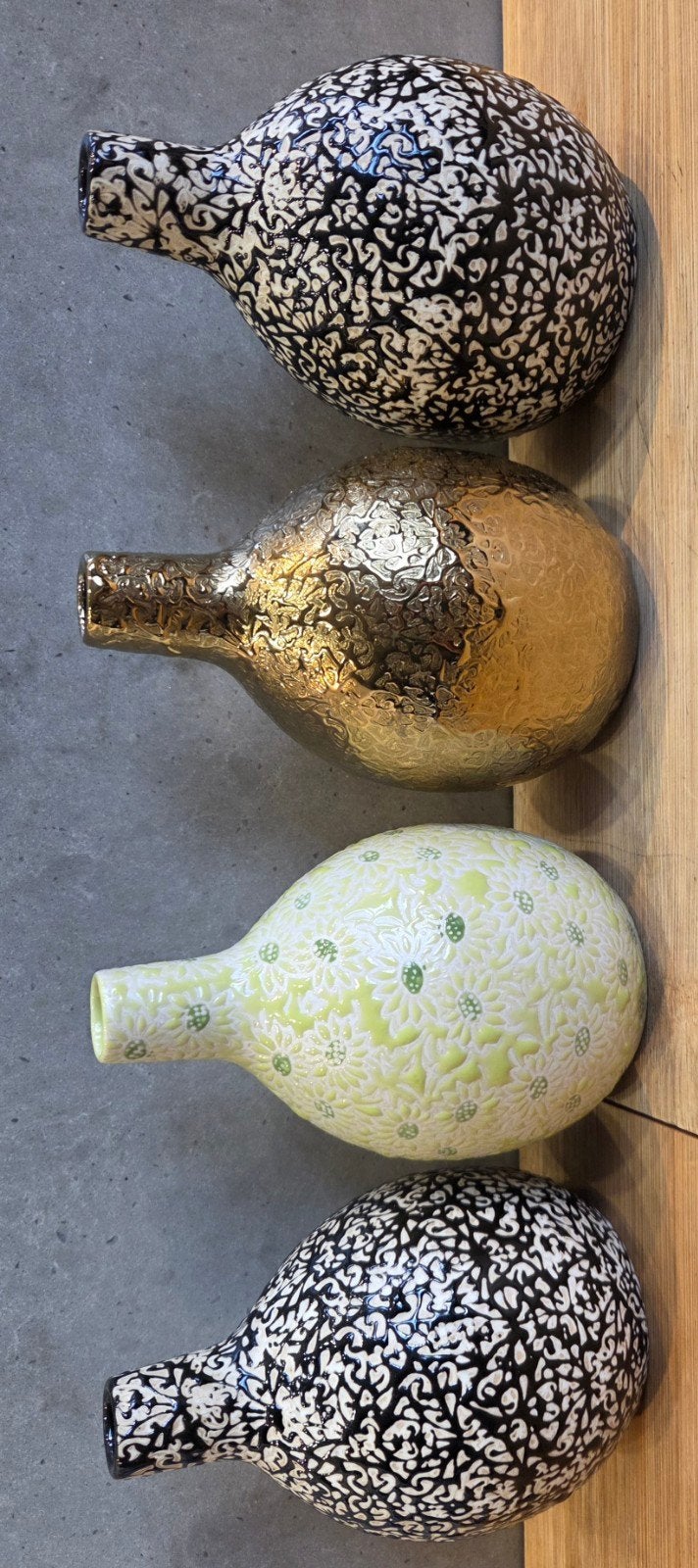 4x Des Pots vaasjes, Huis en Inrichting, Ophalen, Met patroon/structuur, 14 cm, Zo goed als nieuw