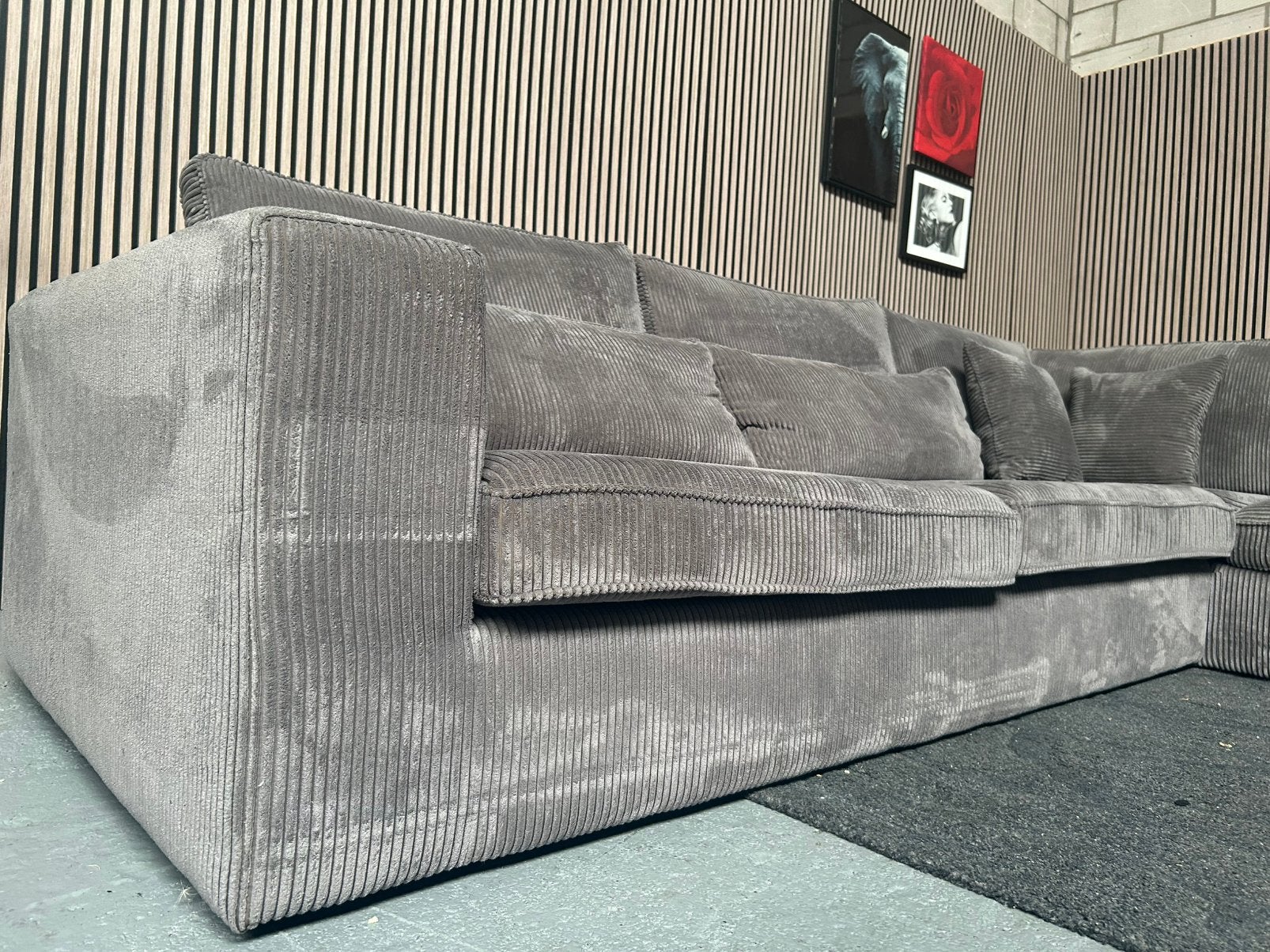 GRATIS LEVERING RIBSTOF HOEKBANK 320X250 GEREINIGD, Ribstof, Hoekbank, 300 cm of meer, Ophalen of Verzenden