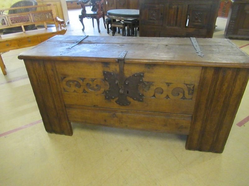 Oer 11729 ANTIEKE laat Gotische eiken Duitse Stollentruhe, Antiek en Kunst, Ophalen