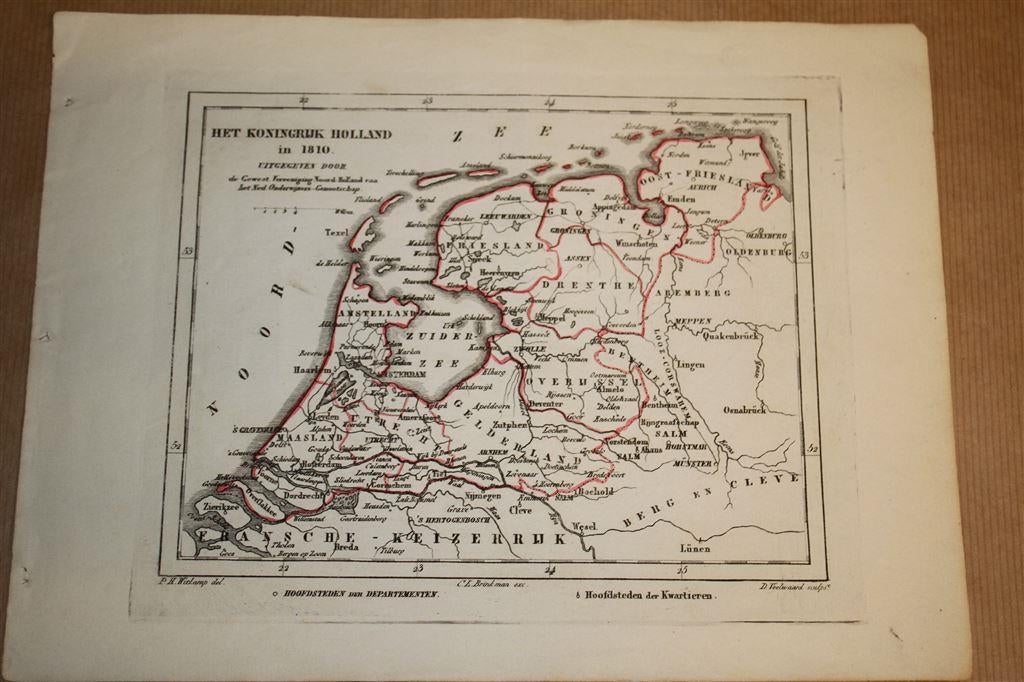 Antieke kaart - Koningrijk Holland in 1810 - Witkamp - 1878, Gelezen, Ophalen of Verzenden, Landkaart, 1800 tot 2000