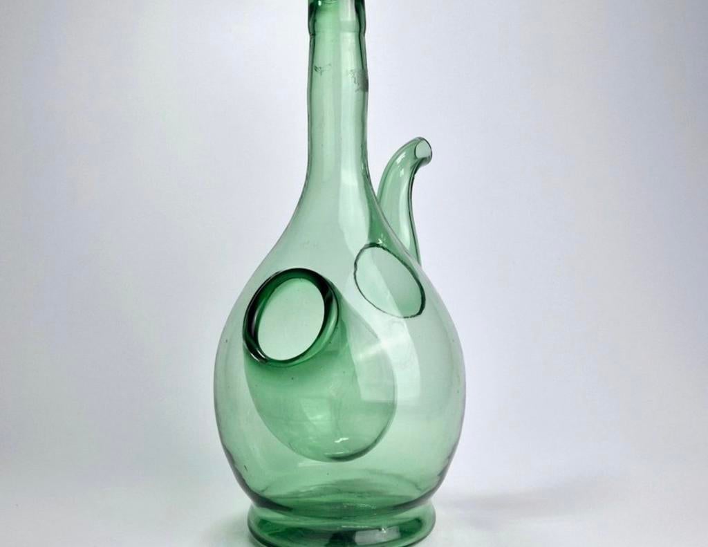Vintage Groene Glazen Schenkkan - Porron Stijl, Ophalen of Verzenden