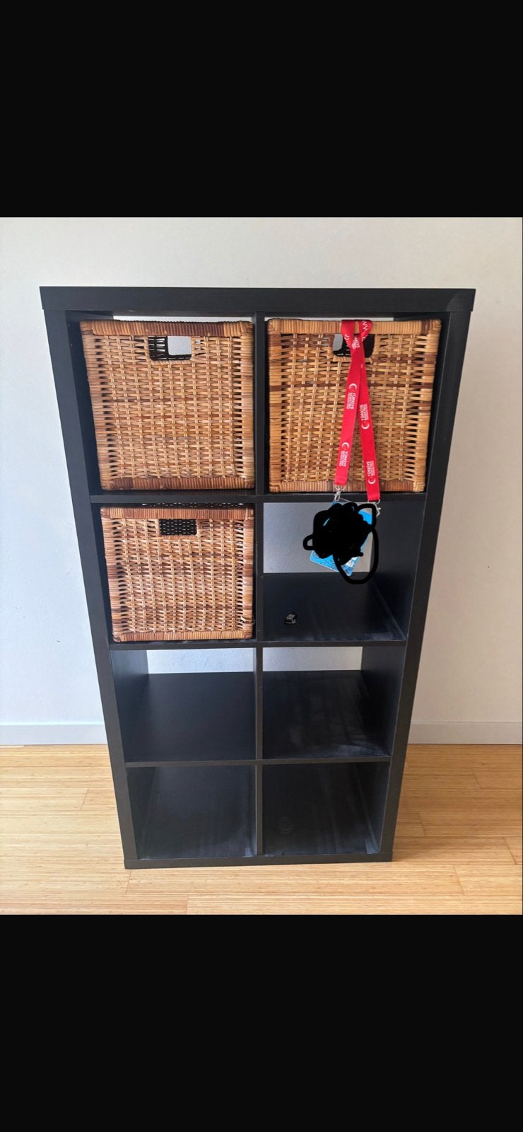 IKEA Kallax Kast met 3 Rotan Manden, Huis en Inrichting, Ophalen, Gebruikt