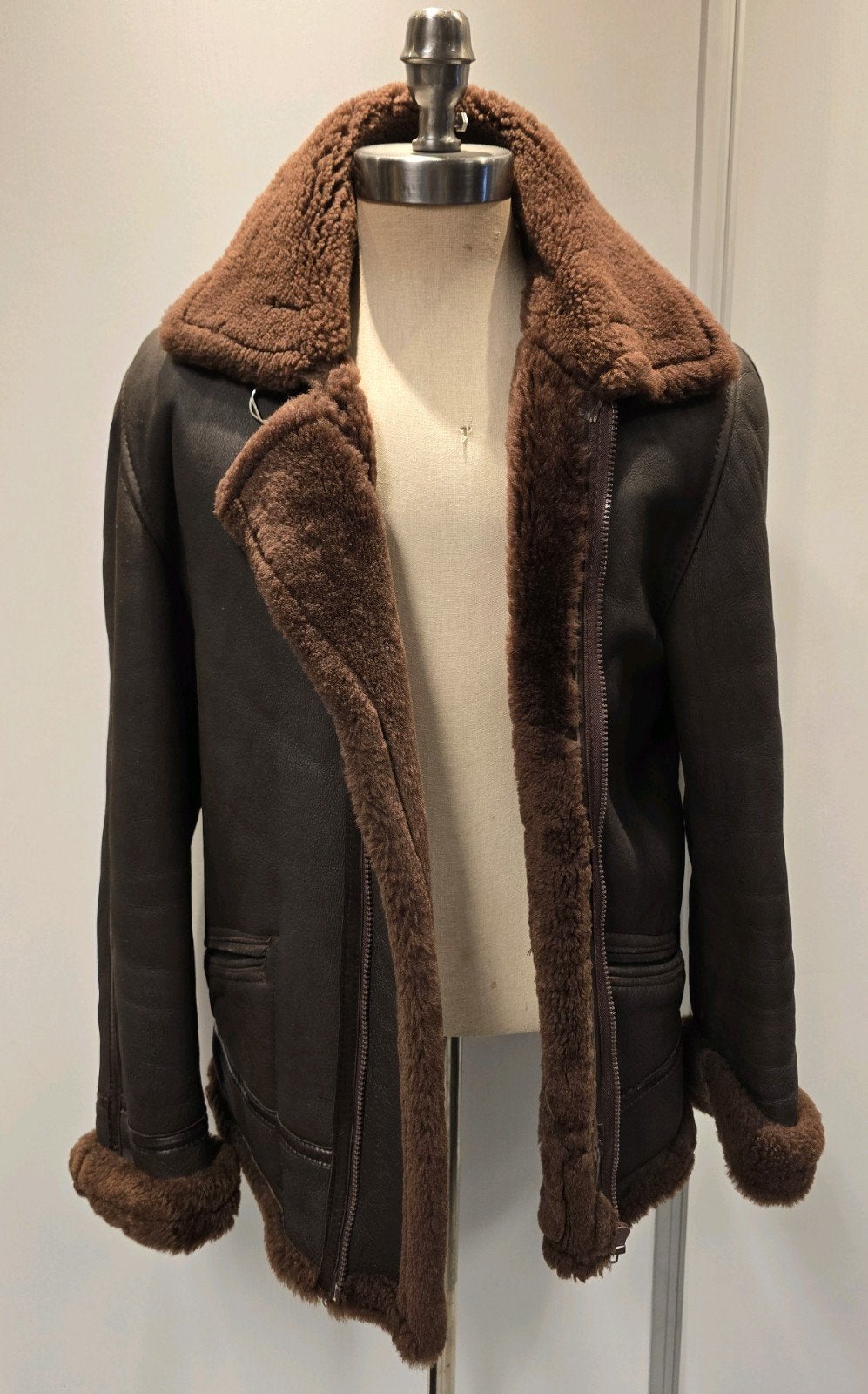 Heren lammy coat pilotenjas - maat L - lamsleer lamsvacht, Ophalen of Verzenden, Zo goed als nieuw, Maat 52/54 (L), Bruin