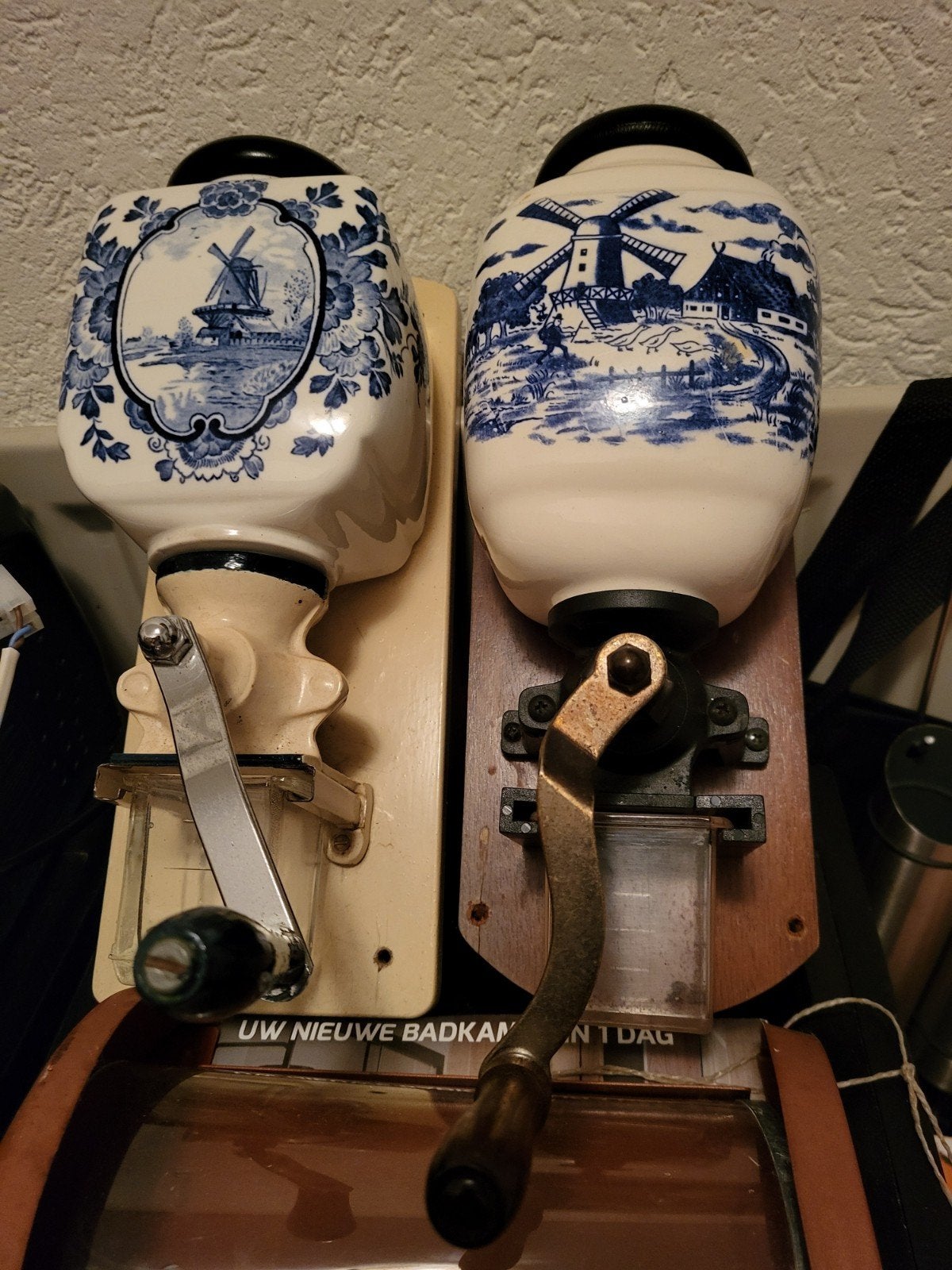 Set van 2 Delfts Blauwe Koffiemolens - Vintage Decoratie, Ophalen