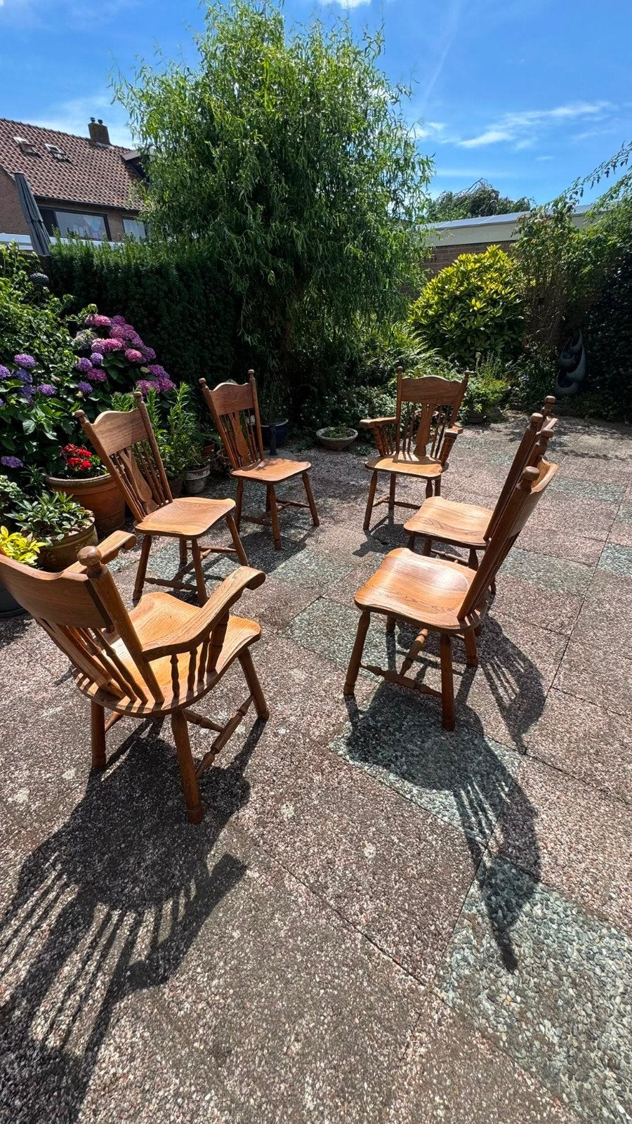 Set van 6 massief eiken Windsor stoelen met armleuningen, Ophalen of Verzenden