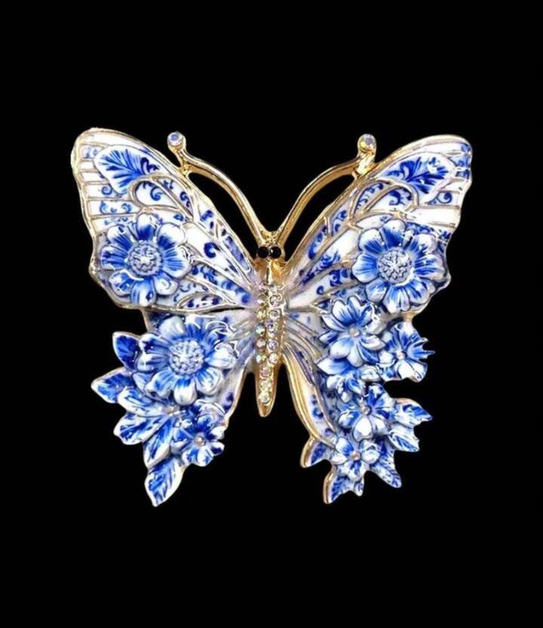 Nieuwe Delfts Blauw Vlinder Broche, Overige materialen, 4 tot 7 cm, Blauw, Nieuw