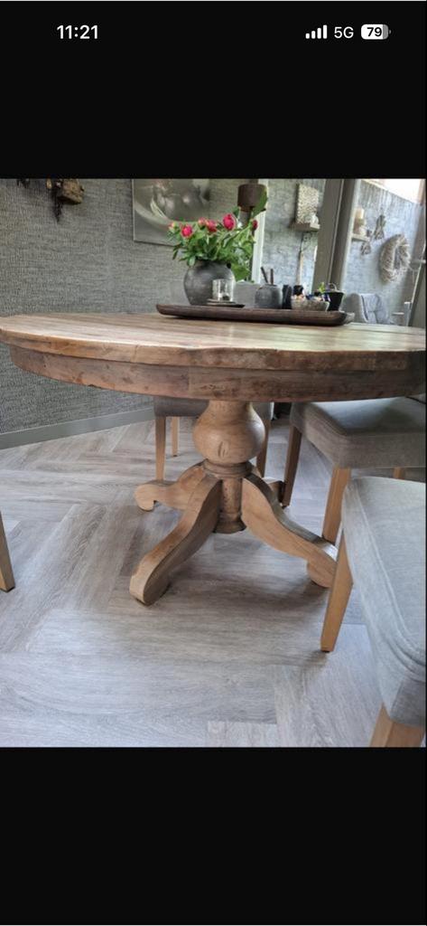 Hoffz Aurapeepercorn Ronde Eettafel 1.40m Landelijk Stoer, 100 tot 150 cm, Rond, Ophalen of Verzenden, Zo goed als nieuw