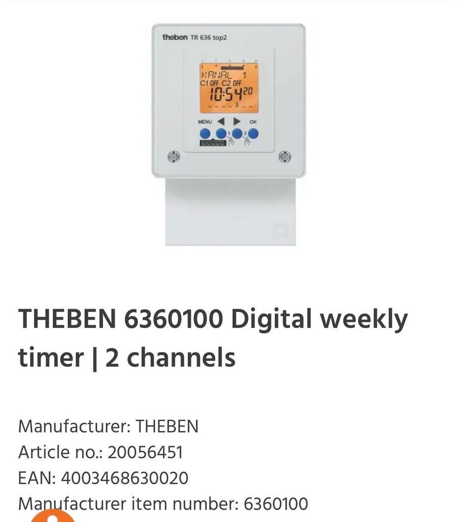 Theben TR 636 top2 DIN-rail schakelklok (2 stuks), Ophalen of Verzenden, Nieuw