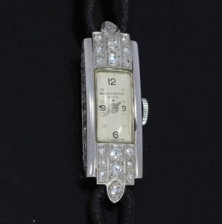 Art Deco diamanten fraai antiek pols horloge dames platina, Ophalen of Verzenden, Zilver, Ring, Met edelsteen