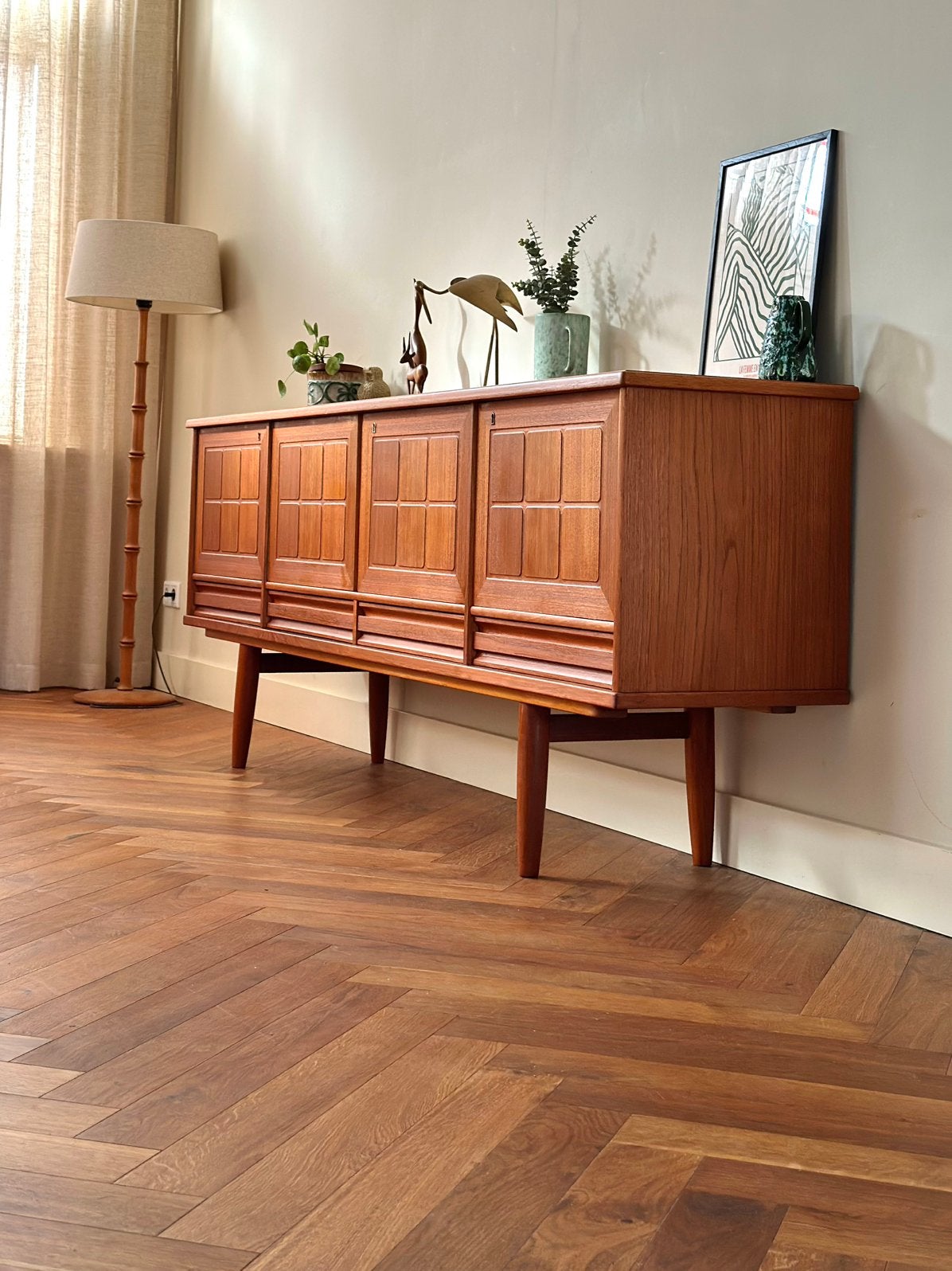 Vintage Noors design dressoir Nordås Bruk jaren 50/60/70, Ophalen, Teakhout, 200 cm of meer, Noors design