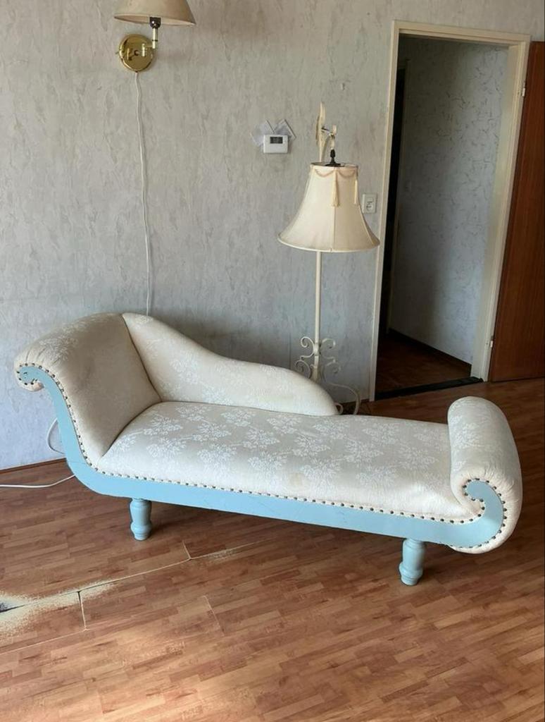 Franse antieke chaise longue, opnieuw bekleed, Ophalen