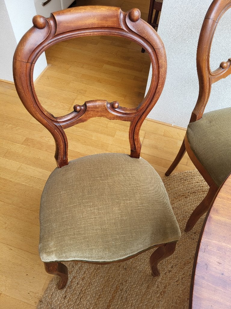Charmante Biedermeier eettafel (rond) + 5 antieke stoelen, Ophalen