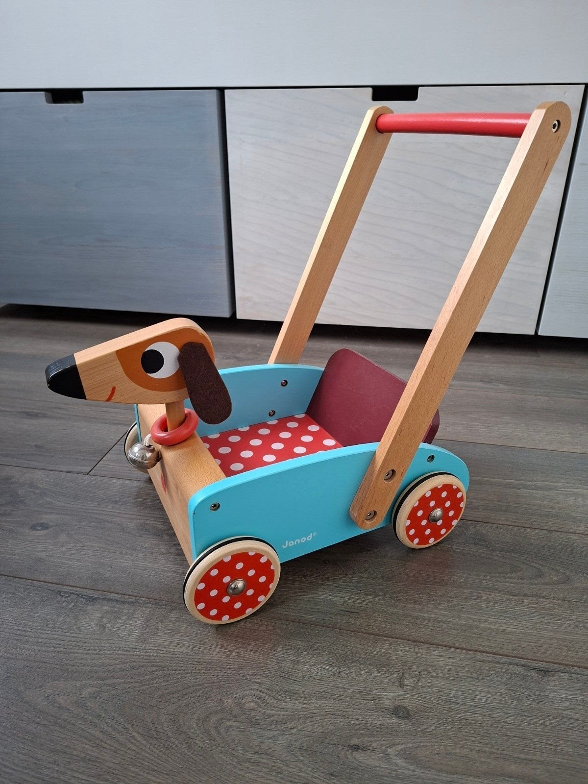 Janod houten loopwagen hond, Ophalen, Zo goed als nieuw, Duw- of Trekspeelgoed