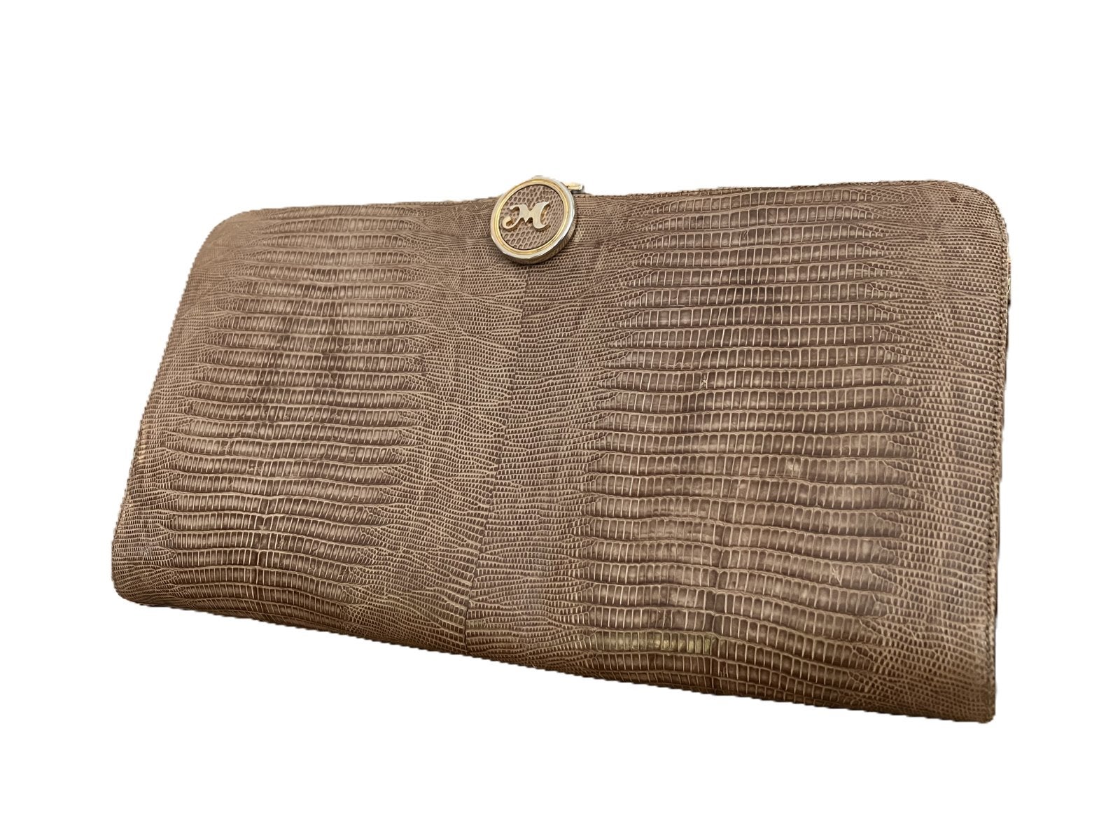 Melluso Italy lederen avondtasje of clutch anno 1970-1980, Ophalen, Gebruikt, Beige, Avondtasje