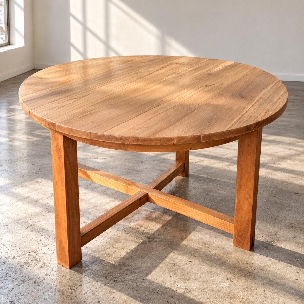 Ronde houten eettafel - 125cm diameter, Huis en Inrichting, Ophalen, Gebruikt, Modern, Vier personen