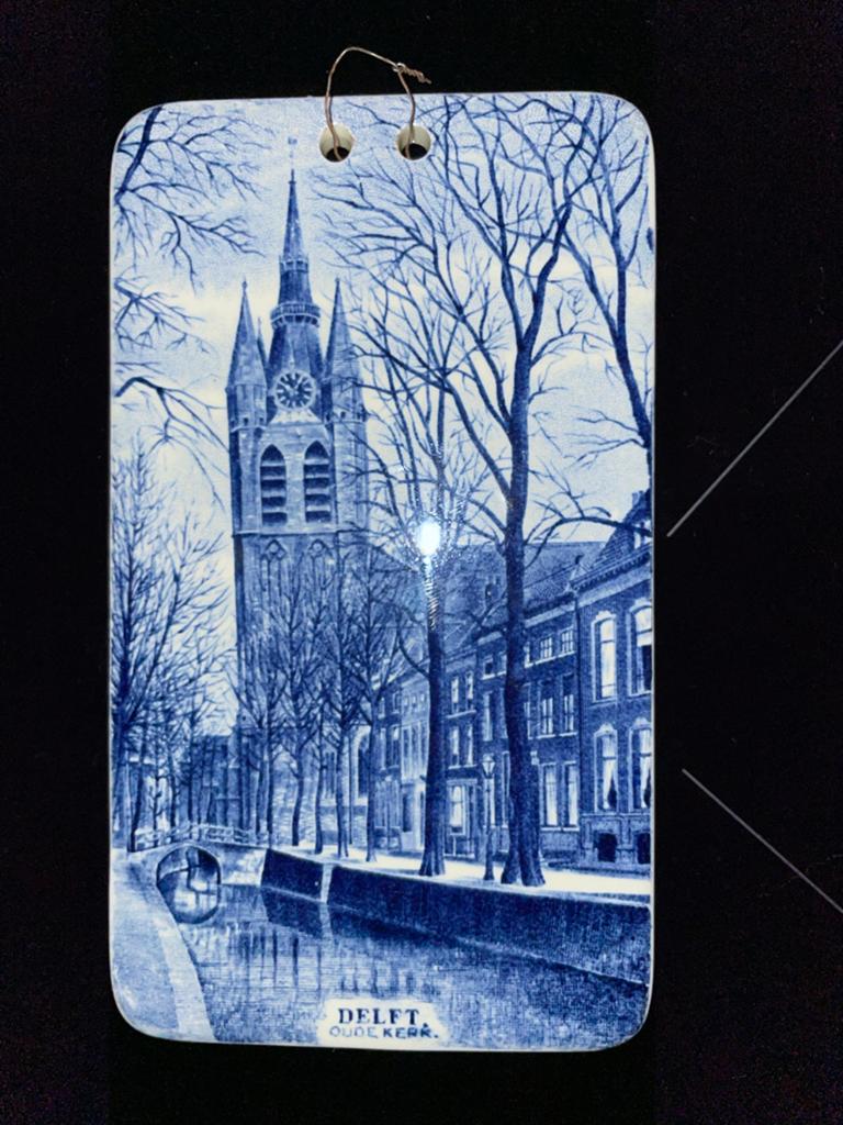 Delfts Blauw wandtegel Oude Kerk Delft - Société Céramique, Antiek en Kunst, Ophalen of Verzenden
