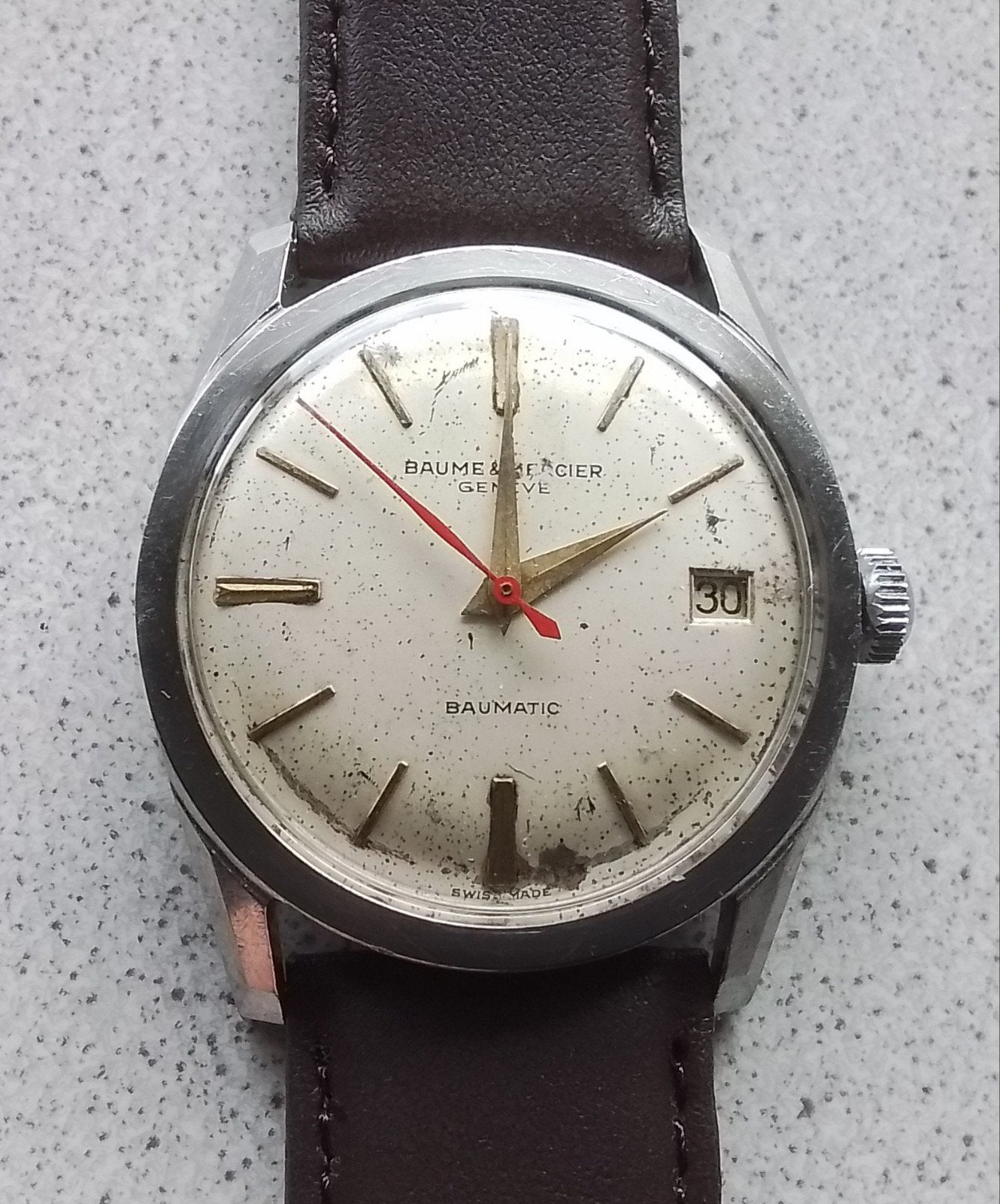 Baume et Mercier Baumatic vintage Zwitsers herenhorloge, Overige merken, Overige materialen, Met bandje, Verzenden