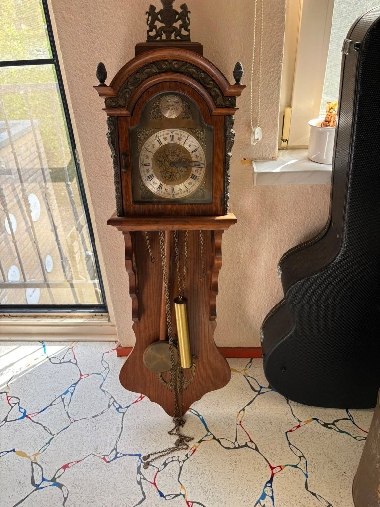 wandklok met 3 gewichten, Ophalen, Met gewichten, Bruin, Analoog