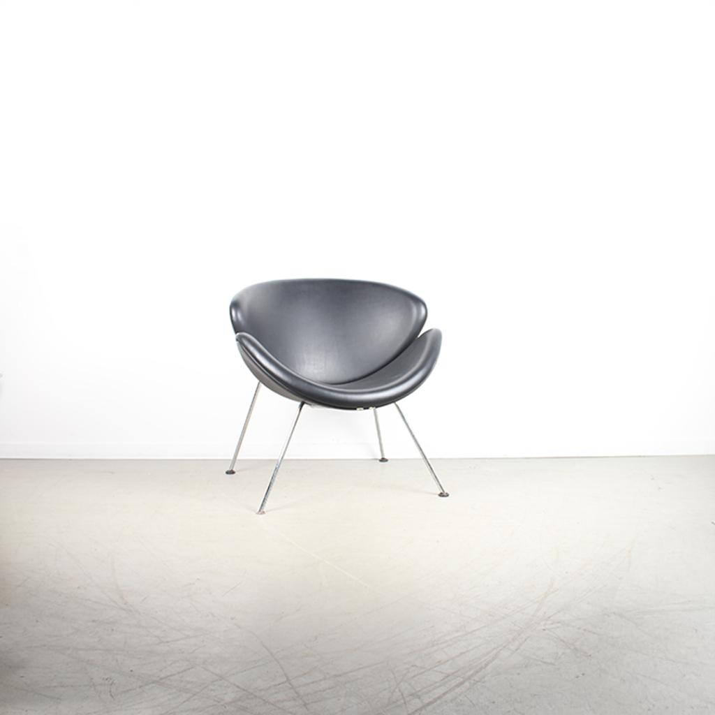 2x Artifort Slice Fauteuil – Zwart Leer, Niet ingevuld, Niet ingevuld, Ophalen of Verzenden, Zo goed als nieuw